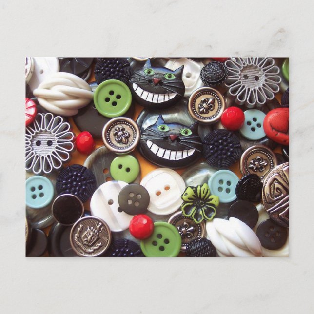 Collage with Black Cheshire Cat Buttons Postcard (Front)