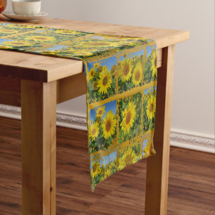 Collage, yellow, sunflowers , summer short table runner