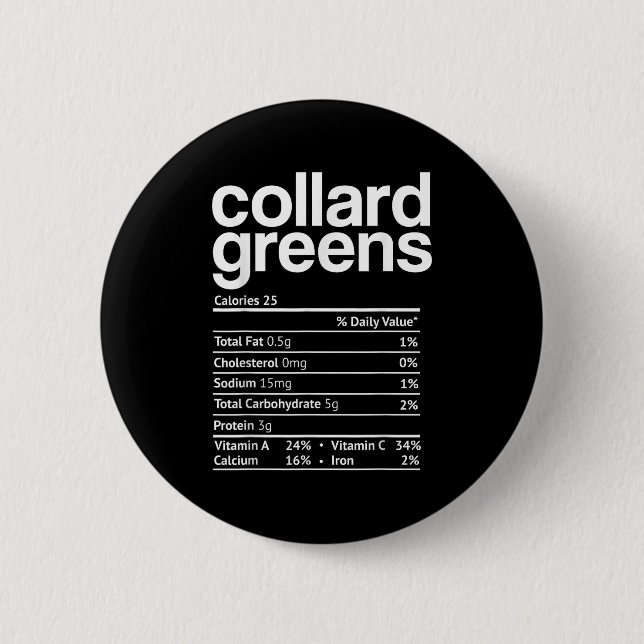 Collard Greens Nutrition Facts Funny Thanksgiving  6 Cm Round Badge (Front)