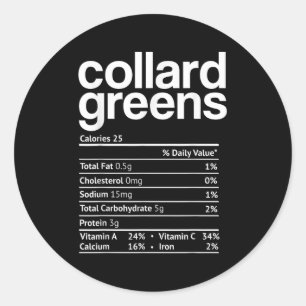 Collard Greens Nutrition Facts Funny Thanksgiving  Classic Round Sticker