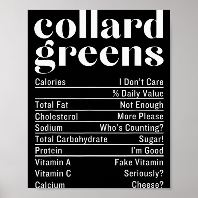 Collard Greens Nutrition Facts Thanksgiving Food C Poster (Front)