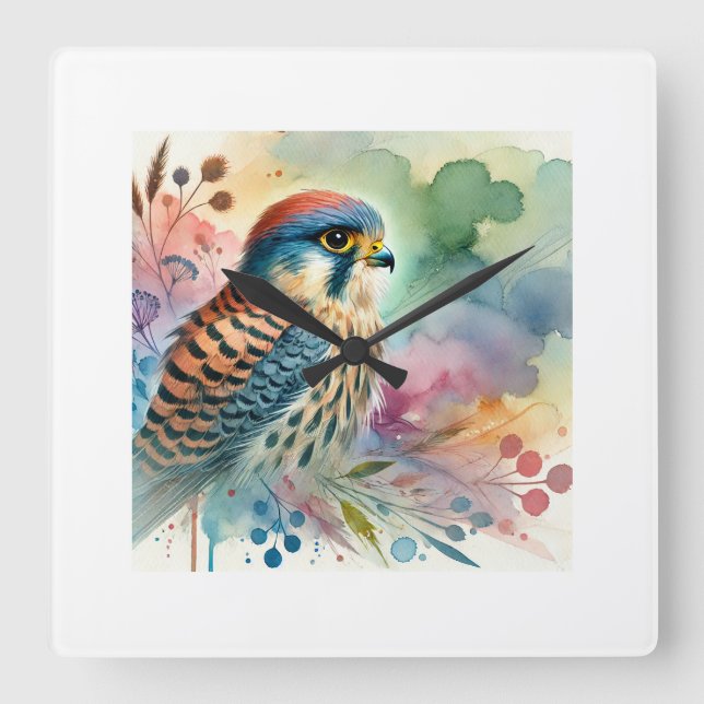 Collared forest falcon 010824AREF107 - Watercolor Square Wall Clock (Front)