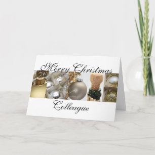 Colleague merry christmas gold on white christmas holiday card