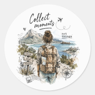 Collect Moments Not Things Travel Quote Classic Round Sticker