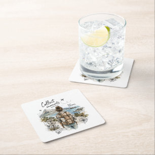 Collect Moments Not Things Travel Quote Square Paper Coaster