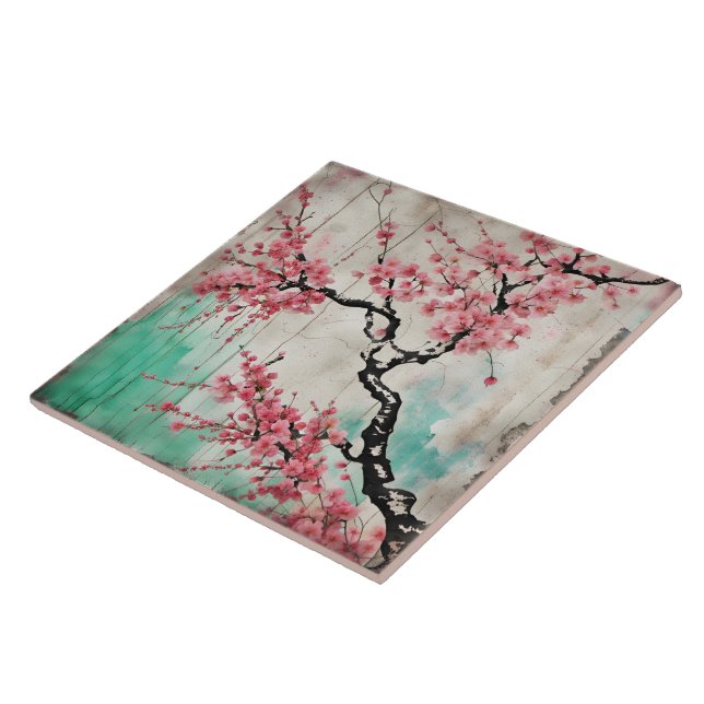 Collectable Ceramic Tile, Cherry Blossoms Print Ceramic Tile (Side)