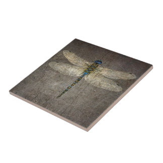 Collectable Ceramic Tile, Silver Dragonfly Print Ceramic Tile