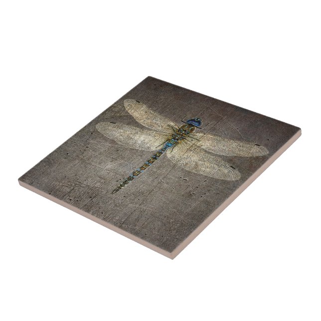 Collectable Ceramic Tile, Silver Dragonfly Print Ceramic Tile (Side)