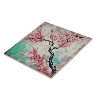 Collectible Ceramic Tile, Cherry Blossoms Print Tile