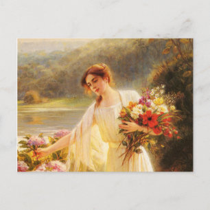 collecting flowers,beautiful lady by Albert Lynch Postcard
