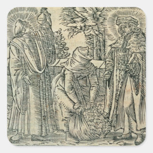Collecting Herbs for Medicine, 1534 (woodcut) Square Sticker