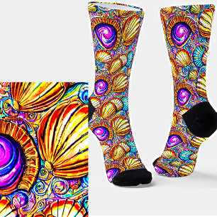 Collection Abstract Sea Shells Yellow Purple Aqua Socks