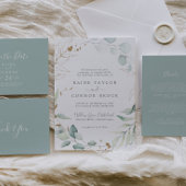 Airy Greenery | Leaf Back Wedding All In One Tri-Fold Invitation