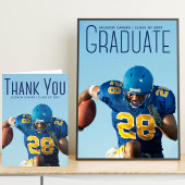 Blue Script Graduate Photo Custom Graduation Party Square Paper Coaster