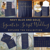 Navy Blue Gold Signature Wedding Favour Thank You Classic Round Sticker