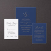 Delicate Gold Navy Monogram Wedding Envelope Seals (Personalise this independent creator's collection.)