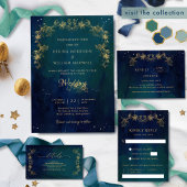 Navy Blue Mid Summer Night Dream Celestial Wedding Invitation