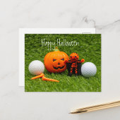 Golf Halloween Day with golf ball pumpkin ghost Postcard | Zazzle