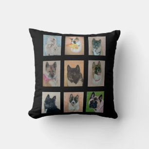 collection of akita dog portrait paintings cushion
