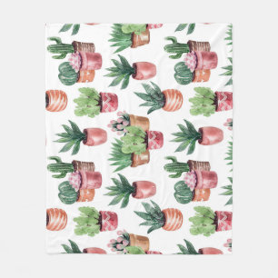 Collection of cacti in pots, watercolor. fleece blanket