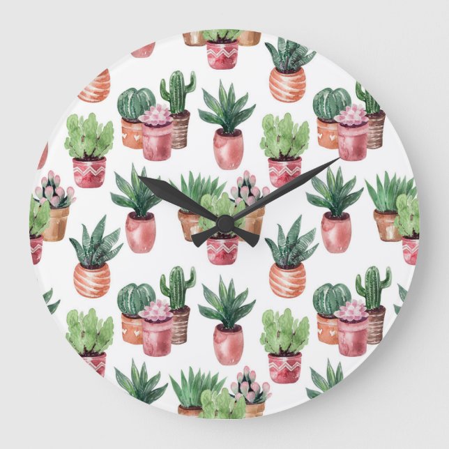 Collection of cacti in pots, watercolor. large clock (Front)