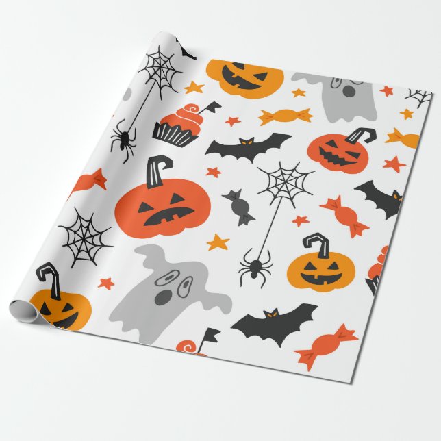 Collection of halloween symbols pattern wrapping paper (Unrolled)