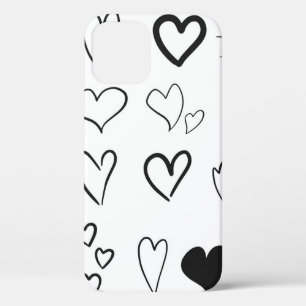 Collection of hand drawn hearts isolated on white  iPhone 12 case