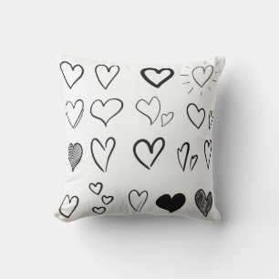 Collection of hand drawn hearts isolated on white cushion