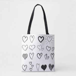 Collection of hand drawn hearts isolated on white  tote bag