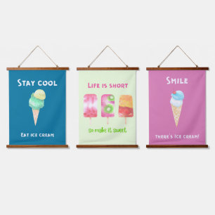 Collection of Motivational Ice Cream Quotes Hanging Tapestry