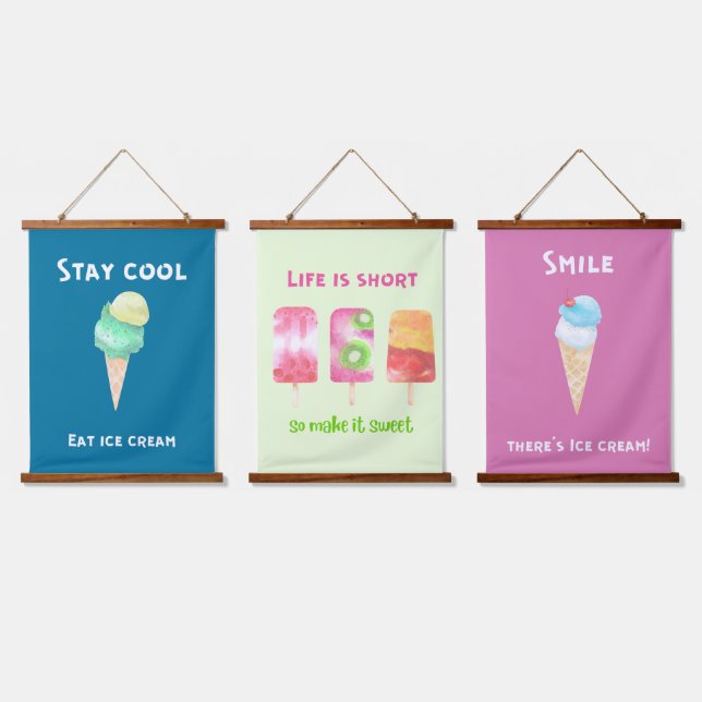 Collection of Motivational Ice Cream Quotes Hanging Tapestry (Triple)