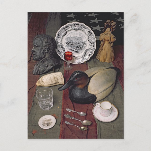 Collection of objects, including a cup postcard (Front)