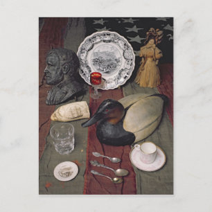 Collection of objects, including a cup postcard