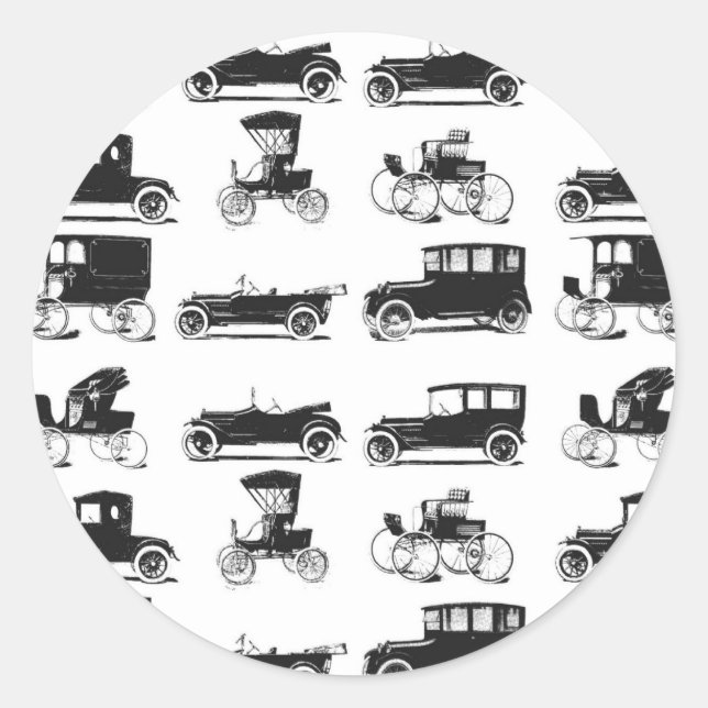 Collection of old and classic cars round sticker (Front)