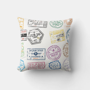 Collection of Passport Stamps Isolated on White. V Cushion