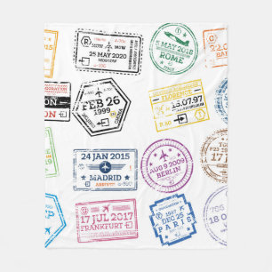 Collection of Passport Stamps Isolated on White. V Fleece Blanket