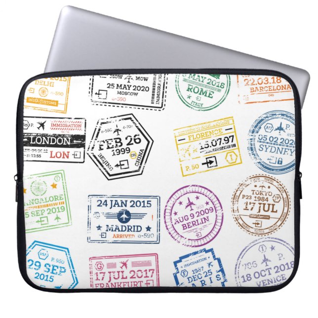 Collection of Passport Stamps Isolated on White. V Laptop Sleeve (Front)
