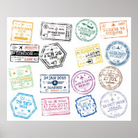 Collection of Passport Stamps Isolated on White. V
