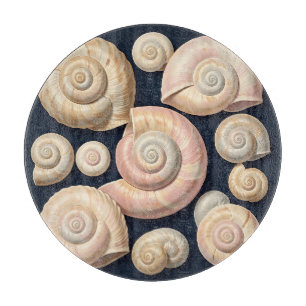 Collection of Spiral Seashells Beige Pink Nautical Cutting Board