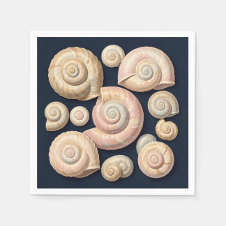 Collection of Spiral Seashells Beige Pink Nautical Napkin