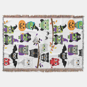 Collection Of Spooky Halloween Owls Throw Blanket
