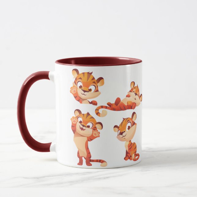 Collection Of Tiger Cartoons Draw & “be cool” text Mug (Left)
