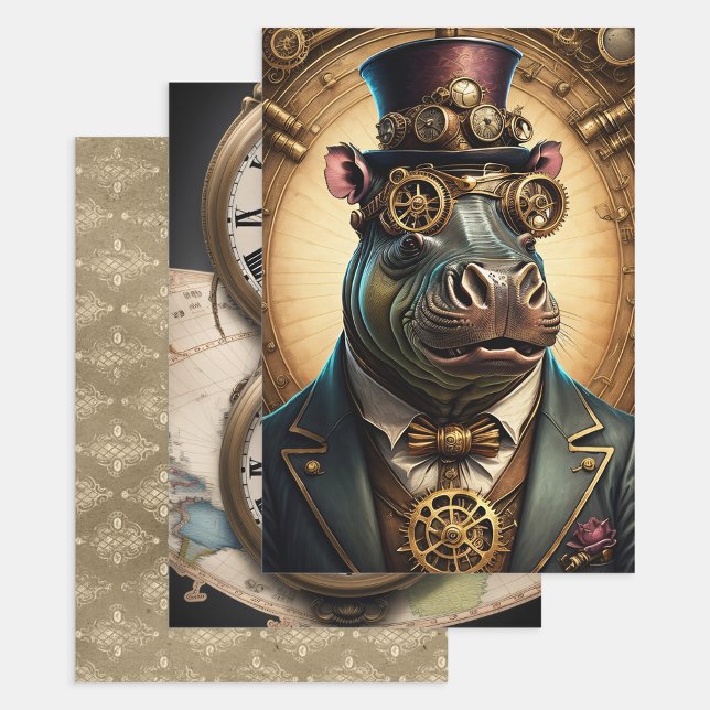 Collection Steampunk Animal - Hippopotamus  Wrapping Paper Sheet (Creator Uploaded)