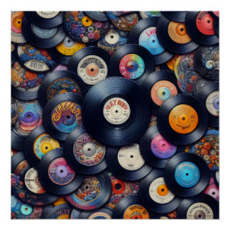 Collection Vinyl Record Pattern 80s Retro Spectrum Poster