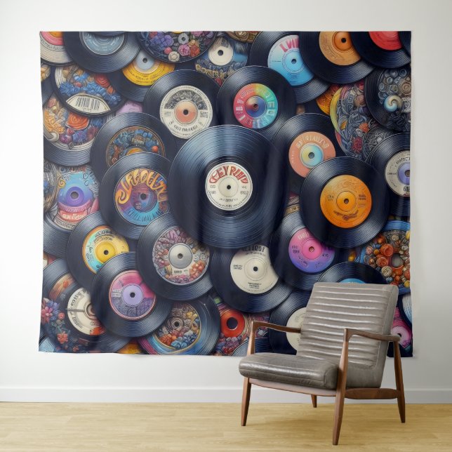 Collection Vinyl Record Pattern 80s Retro Spectrum Tapestry (In Situ (Horizontal))