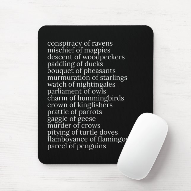 Collective Nouns of Birds Black and White Mouse Pad (With Mouse)