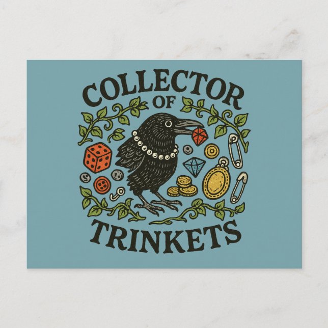 Collector of Trinkets Crow Illustration            Postcard (Front)