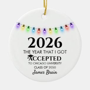 College Acceptance Ornament, College Ornaments,  Ceramic Ornament