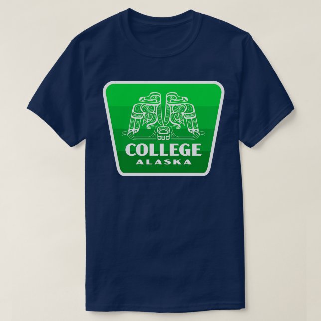 College Alaska Retro Bird Badge Green T-Shirt (Design Front)