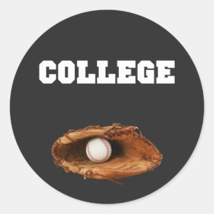 College Baseball a baseball glove and ball Classic Round Sticker
